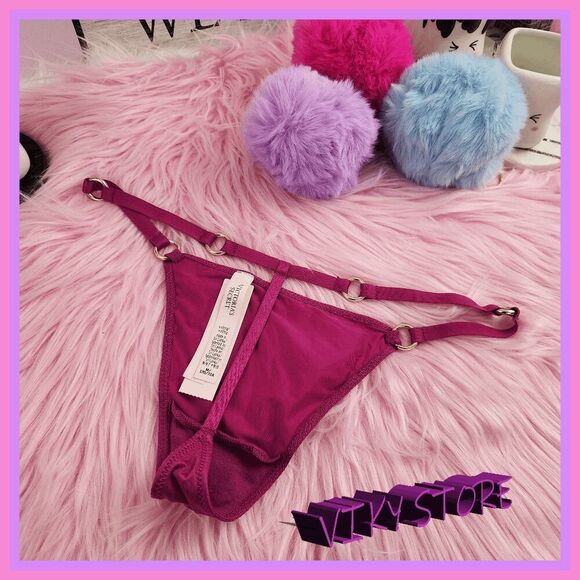 💖 NWT Victoria’s Secret Fuchsia V-String Panty Gold Rings M #7267 💖 - Picture 4 of 6
